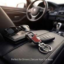 Llavero de coche de doble anillo, hecho de aleación de zinc, resistente y confiable, apertura con un solo clic, conveniente de usar, llavero universal, diseño de negocios minimalista, disponible en rojo o negro, accesorio de llave esencial - A - Ver 8