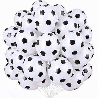 20 piezas Globos de balón de fútbol de 12 pulgadas - Blanco con patrón de hexágono negro, llenos de helio, excelentes para fiestas de cumpleaños de niños y decoraciones con tema deportivo, globos de fiesta | Decoración con tema de fútbol | Globos de látex duraderos, decoraciones de fiesta de fútbol