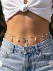Style vacances à la plage Étoile de mer, conque, coquillage, ceinture étoile de mer, chaîne de corps, bikini unique pour femmes, accessoire de ceinture sexy - Multicolore - Voir 16