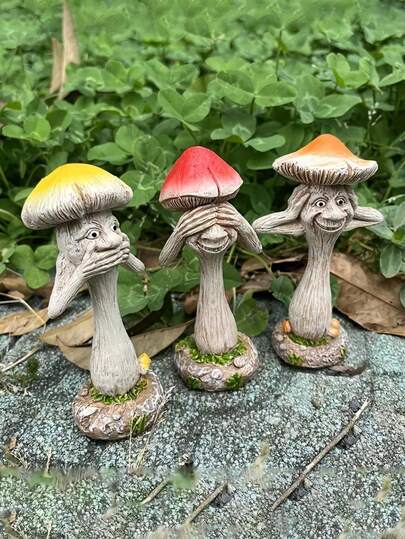 1个趣味树脂蘑菇工艺装饰品，适用于花园、庭院、家居装饰，创意十足