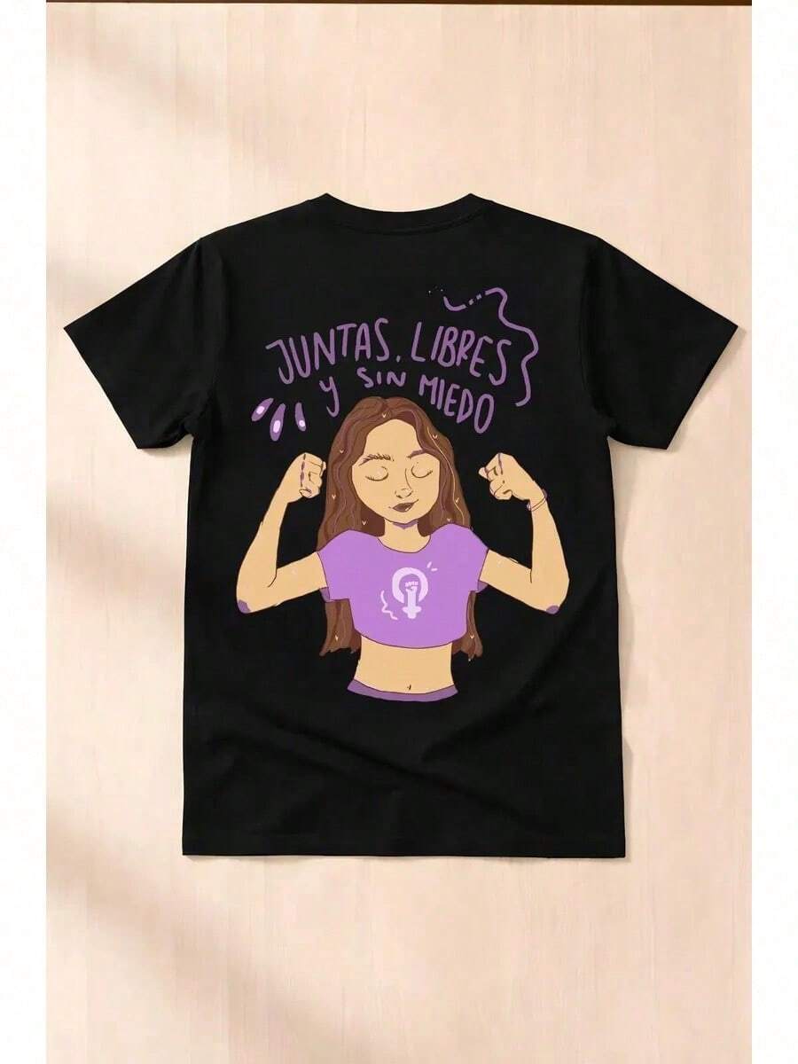 Playera Feminista - 8 De Marzo- 8m  Juntas Y Sin Miedo - Negro - Ver 1