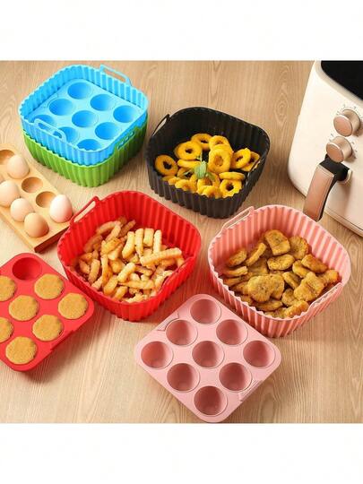 2pcs Silicone Air Fryer Baking Tray, Heat Resistant, Home Silicone Steamer Plate, Customized Cake Baking Mold