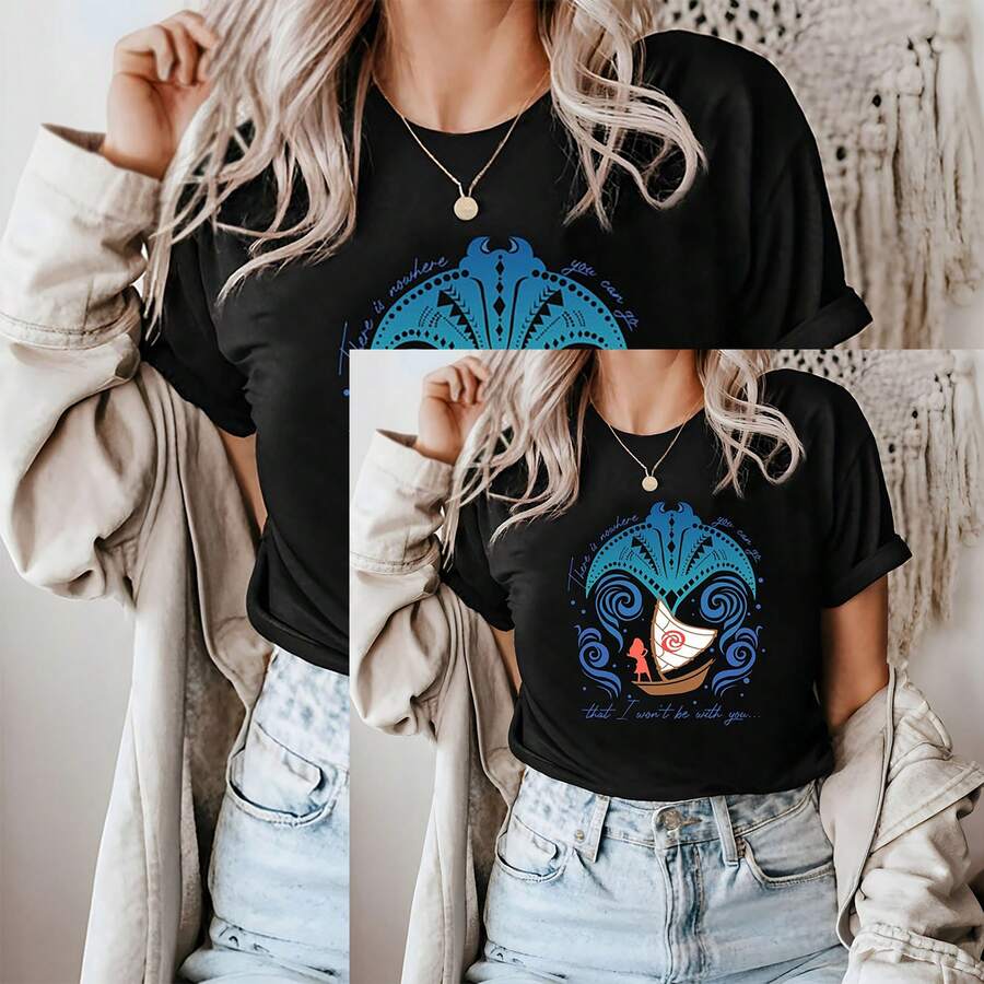 Authorize Disney Women's T-Shirts, Nowhere To Go Moana Shirts, Disney Moana Shirts, Moana And Grandma Shirts, Disney Matching T-Shirts, Moana Family Vacation Shirts, Women's Casual Loose Tops, Summer Streetwear, Birthday Gift Shirts, Amusement Park Home Matching Shirts, Text Shirts, Retro Style Amusement Park Travel Shirts, Family Vacation Shirts, Casual Loose T-Shirts. Soft And Breathable Fabric Is Suitable For Themed Activities, Made Of Soft, Comfortable, And Durable Materials. Spring And Summer Women's Round Neck T-Shirts Are Perfect For Daily Wear, Shopping, Parties, Travel, And Gatherings. It Is Also An Exquisite Classic Sportswear And Women's Summer Clothing, With A White Top - màu đen - Xem 1