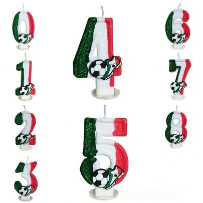 足球主题生日蜡烛、数字蜡烛、蛋糕装饰、派对用品、无烟无味、手工制作
