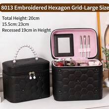 Túi đựng mỹ phẩm sang trọng với quai xách đính ngọc trai và gương | Túi đựng đồ trang điểm du lịch dung tích lớn - Nhiều màu - Xem 14