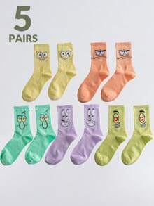 SpongeBob SquarePants 1/3/5/10 đôi tất cổ ngắn nữ, tất ngắn in hình hoạt hình ngộ nghĩnh, tất thoáng khí thấm hút mồ hôi, thích hợp mặc hàng ngày vào mùa hè. - Nhiều màu - Xem 13