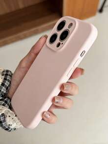 1pc Solid Color Cute Minimalist Anti-Slip Anti-Drop Scratch-Resistant Pink Silicone Lens Protection Phone Case Compatible With IPhone 17/17Pro/17ProMax/16/16Pro/16ProMax/15/14/13/12 Pro Max 11, Candy Color Full Coverage Protective Cover - Dusty Pink - View 3