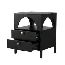 Modern Bedside Table With 2 Drawers And 1 Open Compartment, Ideal For Living Room, Bedroom And Hallway, Black, 45 X 40 X 58 Cm, 1 Unit. - Black - View 11