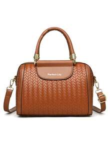 Bolso de mujer, bolso de hombro, PU cuero con relieve tejido de unicolor, minimalista, ligero, versátil - Marrón - Ver 4