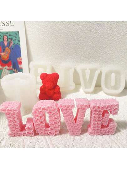 Khuôn silicon đa năng tự làm thủ công hình chữ LOVE hoa hồng, có mùi thơm, dùng để tạo hương thơm.