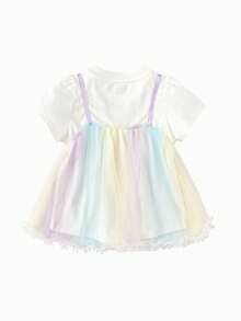 Balabala Đầm voan xếp lớp bồng bềnh, mềm mại, mộng mơ, đáng yêu, phong cách cho bé gái, trang phục mùa hè 2026. - tông màu trắng tím - Xem 5