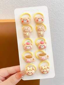 10pcs Cute Cartoon Girl Hair Scrunchies, Colorful Elastic Hair Ties With Decor, Sweet Girl Hair Accessories - Multicolor - View 8