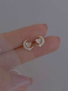 topshiny 1 Đôi bông tai đá Cubic Zirconia hình mặt trăng và trái tim, kiểu dáng tối giản, thanh lịch dành cho nữ. - Nhiều màu - Xem 6