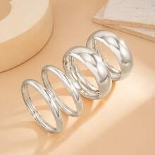 4件套优雅简约圆形厚手镯套装，可叠戴个性化手镯，时尚首饰礼品 - 銀色 - 查看 6