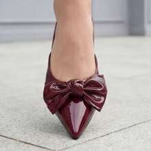 Geeyea Women's Low-Heeled Sandals, Made Of Glossy Synthetic Leather, Adorned With A Bow Detail, Featuring A Closure At The Back, A Pointed Toe, And A Chunky Heel. Suitable For Everyday Wear, Dates, And Parties. - 紅色 - 查看 3