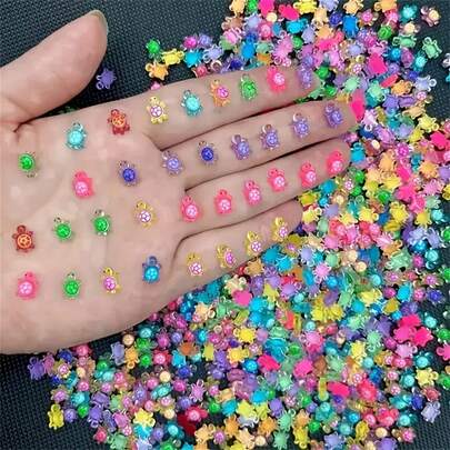 30/50/100/200/300 حبة من الخرز الراتنجي الملون المضيء بشكل سلحفاة كرتونية، بأحجام 1.0 سم/0.39 بوصة و 1.3 سم/0.51 بوصة، زينة أظافر ملونة شفافة ثلاثية الأبعاد، مستلزمات صنع المجوهرات للأحذية والأحذية الجلدية