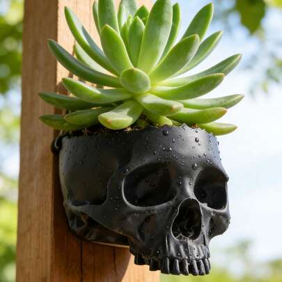 1pc Gothic Skull Flower Pot, Resin Skull Planter With Butterfly Decor, Suitable For Yard, Garden, Balcony, Home Party, Dining Table Decoration