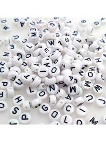 Hơn 500 hạt chữ cái acrylic tròn màu trắng 4x7mm từ A-Z, nhiều hình dạng khác nhau, hạt nhựa rời số lượng lớn để tự làm trang sức như vòng tay, dây chuyền, móc khóa (Chữ đen trên nền trắng) - Đen và trắng - Xem 2