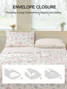 3件/4件套花卉印花床上用品套装（1个床笠+1个床单+半个枕套），100%涤纶面料，适合9-12英寸深的床笠，柔软透气，不易缩水，适合家庭和宿舍使用，通过Oeko-Tex认证，送给妈妈的绝佳礼物 - 彩色 - 查看 7