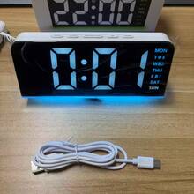 Multi Functional Alarm Clock, Clock, Bedside Alarm Clock, Temperature Display, Ambient Light, Date Display, Two Sets Of Alarms, Brightness Adjustment, Week Display, 12/24-Hour Switching, Suitable For Your Bedside And Daily Life - 白殼藍燈 - 查看 4