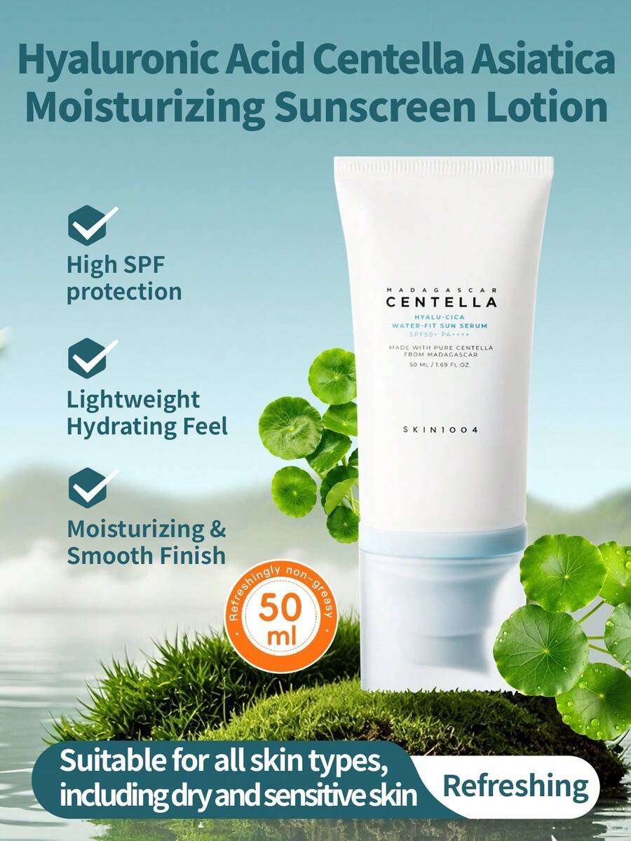 SKIN1004 透明質酸積雪草水感防曬霜 50ml 1瓶 廣譜 SPF50+ PA++++ 多層 HA 保濕屏障護理 防汗 無香料 陽光防曬與妝前底妝雙效 適用所有膚質 日常面部護理 - 新玻尿酸積雪草水感防曬霜 50ml - 查看 1