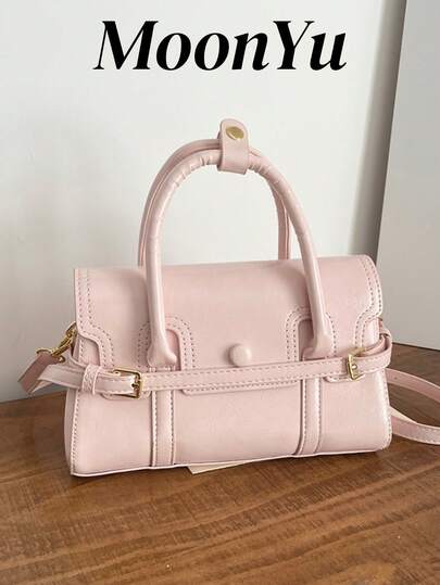 女士手提包，时尚简约设计，可单肩背或斜挎，粉色，适合购物和通勤。