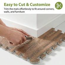 24 Pcs Of Wood-Grain Floor Tiles Foam Pad EVA Interlocking Pad Floor Tiles 2/5 Inch Thick For Home Game Room, Basement, Apartment, Trade Show, Baby Products, Dance Wooden Puzzle Practice Pad (With Frame) - 24 pcs - 查看 4