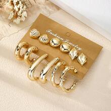 VKME Set de 6/12 pares de aretes de bambú con diseño geométrico C de material de cumplimiento de lujo ligero - XH92825903-04 - Ver 4