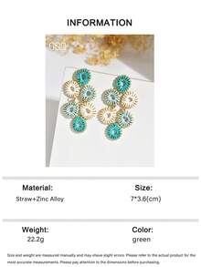 OOQ 1pc Summer Vacation Style Handmade Woven Geometric Hoop Earrings, Dopamine-Inspired Colorful Minimalist Design, Suitable For Daily Wear, Mother's Day, Valentine's Day, Beach Vacation (Handmade, Random Direction And Shape) - Green - View 6