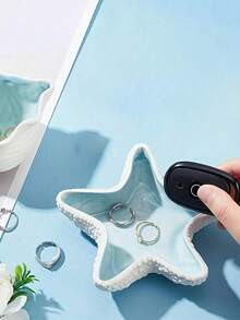 Decorative Ceramic Jewelry Tray, Seashell, Starfish Shaped Trinket Dish, Ceramic Ring Earring Holder, Ocean Theme Decor Plate For Rings, Earrings, Necklaces, Bracelets, Watches, Keys, Home Decor For Bathroom, Bedroom, Office Best - 2pcs - View 7