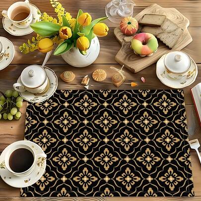 Bộ 1/4/6/8 tấm lót bàn ăn bằng vải lanh in họa tiết phong cách cung điện cổ điển, phù hợp cho bàn ăn, trang trí mọi mùa, thảm trải bàn hiện đại có thể giặt được, trang trí phòng, lót ly, thảm ăn nhà bếp, trang trí tiệc trong nhà và ngoài trời, trang trí nhà cửa, quà tặng lý tưởng.