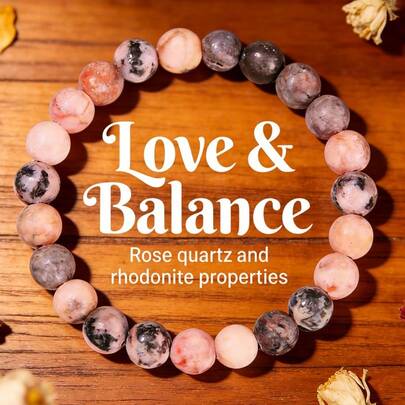 天然粉色斑马石手链，优雅手链，男女皆宜，平衡身心能量，完美礼物