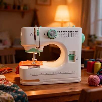 SOKANY 520A便携式电动缝纫机，家用双针双线自动穿线多功能缝纫机，12种针迹，速度可调，压脚可更换，带照明，适合家庭使用，初学者和业余爱好者适用，轻巧便携，可用于宠物服装修补、宿舍DIY和手工制作，也是母亲节或节日礼物的理想之选。