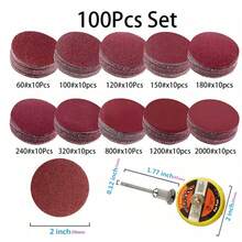 50-100片装 2英寸（50毫米）砂纸片，粒度60-2000目，电动打磨抛光砂纸套装，适用于电钻和角磨机的配件 - 彩色 - 查看 12
