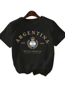 2026 World Cup Graphic Tees, Men's & Women's Argentina FootballJersey Number 10 - Retro Soccer Shirt WithArgentina Flag Design, Soccer Jersey, Teen Summer Clothes, Shirts For Adults & Kids, Family Matching Outfit, Comfort Fit CrewNeck T-Shirt For Training, Fan Apparel & Casual Wear (Machine Washable) - UnisexFor All-Season Use, Adult And Children's Sizes - 黑色17 - 查看 8