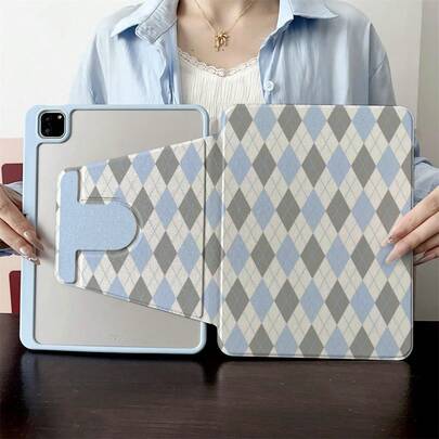 Ốp lưng Grid 1 chiếc màu xanh dương và xám kẻ caro Argyle, tương thích với iPad, xoay 360° và có thể gập lại, tương thích với iPad - Tương thích với iPad Air 6/5/4, Tương thích với iPad 10 (10.9"), Tương thích với iPad Pro 2024/Air M3/A16 2025 - Hoàn hảo cho công việc, du lịch và sử dụng tại nhà, Tương thích với Galaxy Tab A8/A9 Plus/S6 Lite/S7/S9 FE Plus, Tương thích với Pad 5/5 Pro/6/6 Pro/7/7 Pro/6S Pro