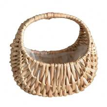 Cesta tejida de mimbre de sauce, almacenamiento de media luna de mimbre con asa, cesta pequeña resistente para flores, contenedor de Picnic - Estilo 2 - Ver 7