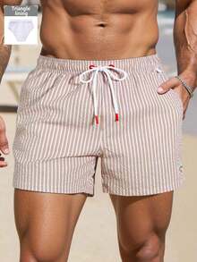 ZELFYO Men's Striped Print Drawstring Waist Pocket Beach Shorts Men Swim Trunks Men Beachwear Beige Swim Trunks Striped Swim Trunks Bathing Suit Men Beach Clothes For Men Cream Swim Trunks Beach Trunks Men S Swim Trunk Men Shorts Vacation - 彩色 - 查看 9