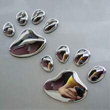 Set de 4 pegatinas metálicas con diseño de huella de animal - Pegatinas 3D con diseño de pata de perro o gato, adecuadas para parachoques, ventanas, carrocería y logotipos de decoración de automóviles - Universal - pata de gato - Ver 2