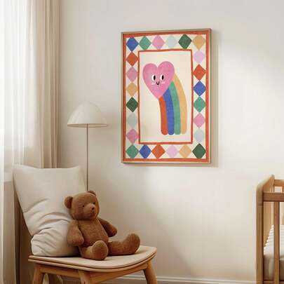 Tranh canvas treo tường (1 tấm), tranh nghệ thuật có khung cho phòng trẻ em, tranh sao băng nhiều màu sắc, tranh cầu vồng rực rỡ cho phòng chơi trẻ em, trang trí tường phòng trẻ em, tranh hình trái tim, tranh cầu vồng rực rỡ cho phòng chơi trẻ em, trang trí tường phòng trẻ em, tranh vui tươi cho phòng trẻ em, quà tặng cho trẻ sơ sinh, tranh trang trí phòng trẻ em.