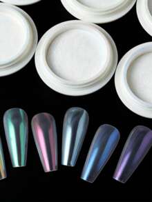 Set de 12 pudre decorative pentru unghii cu perle Aurora, efect de oglindă metalică iridescentă, curcubeu, potrivite pentru ojă cu gel și nail art - Multicolor - Vizualizare 5