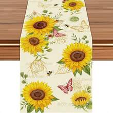 Khăn trải bàn hình hoa hướng dương với họa tiết bướm và ong, thiết kế hoa Hello Sunshine. - Nhiều màu - Xem 1