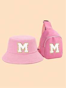 2件套儿童粉色26字母渔夫帽+斜挎包，可爱个性化拍照沙滩帽，轻便时尚日常户外遮阳帽 - 粉色 - 查看 36