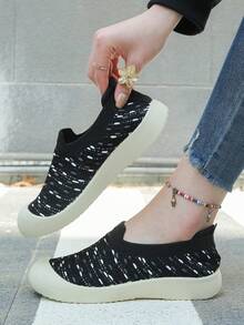 2026新款韩版针织网面透气女鞋，软底休闲乐福鞋，低帮北京布鞋，学生日常通勤休闲鞋 - 黑色 - 查看 5