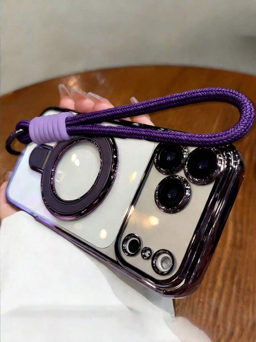 Funda de carga inalámbrica con anillo magnético transparente, correa de muñeca y llavero/cordón de lujo compatible con iPhone 17 Pro Max, 17 Pro, 17, 16 Pro Max, 16 Pro, 16, 15 Pro Max, 15 Pro, 14 Pro Max, 14 Pro, 14, 13 Pro Max, 13 Pro, 13, 12 Pro Max, 11 - Morado - Ver 1