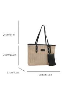 Bộ hai chiếc túi xách nữ bằng rơm, một chiếc túi đi biển thời trang, có dung tích lớn và nhiều công dụng, rất phù hợp cho những chuyến đi hàng ngày. - màu đen - Xem 6