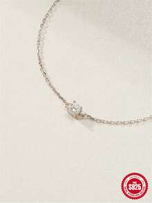 1 chiếc vòng tay thời trang tinh tế bằng bạc sterling 925 mạ vàng 18K, đính một viên đá duy nhất, có sẵn màu vàng/bạc, ít gây dị ứng, thích hợp cho nữ và bé gái đeo hàng ngày, quà tặng Ngày của Mẹ, quà cưới. - Bạc - Xem 4