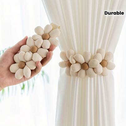 Dây buộc rèm phong cách Bohemian, dây buộc rèm bằng thun, với 3 kiểu họa tiết hoa cúc - màu trắng ngà và kem, móc cài chắc chắn, vô hình, phù hợp để trang trí rèm phòng ngủ và phòng khách, dễ lắp đặt, bền và là phụ kiện trang trí nhà cửa đơn giản, phong cách.