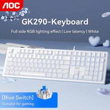 Bàn phím cơ chơi game AOC, bàn phím có dây 108 phím kích thước đầy đủ, hiệu ứng đèn RGB, hiệu năng chơi game eSports độ trễ thấp, thiết kế công thái học, có màu đen và trắng, được làm từ chất liệu ABS bền chắc. - Xem 10