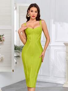 Women's New Arrival Spaghetti Strap Green Bandage Dress, Refreshing & Slimming Party Dress Elegant Summer - Green - View 5
